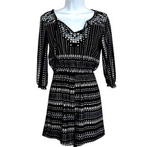 Romper Black and White Blue accents  long sleeves Small